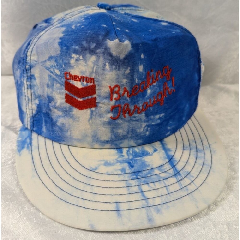 Vintage Chevron Breaking Through Barkap USA Strapback Hat Blue White Oil Gas
